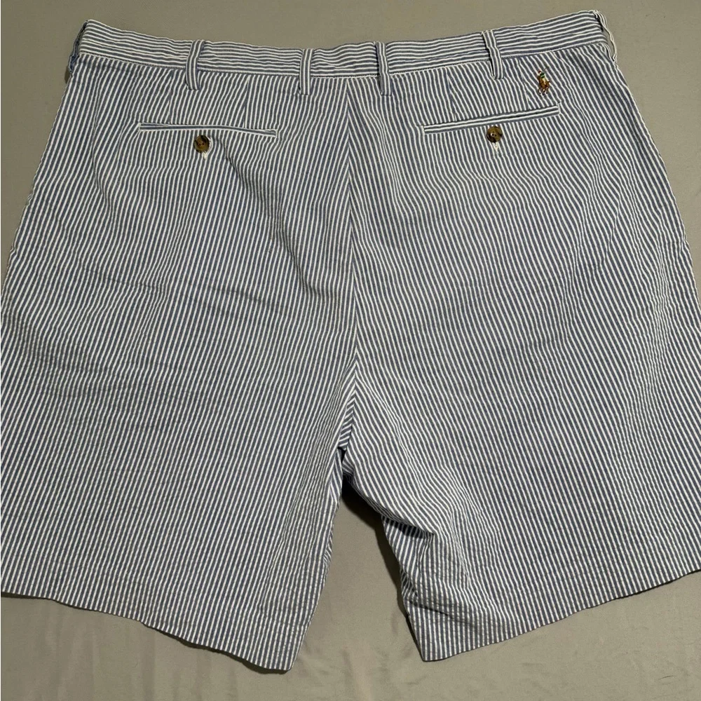 POLO‎ Ralph Lauren blue white striped flat front shorts, men's 40